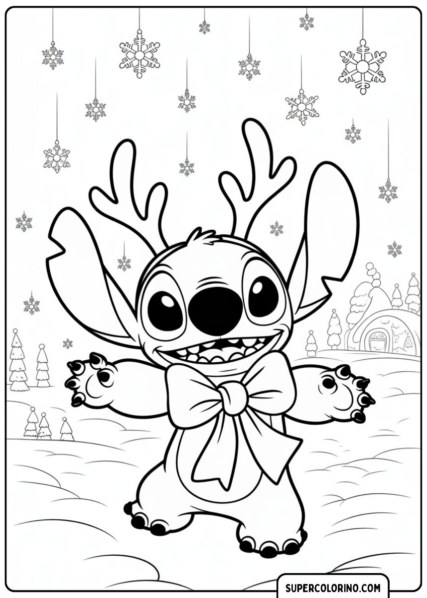 Stitch avec des bois de renne de Noël
