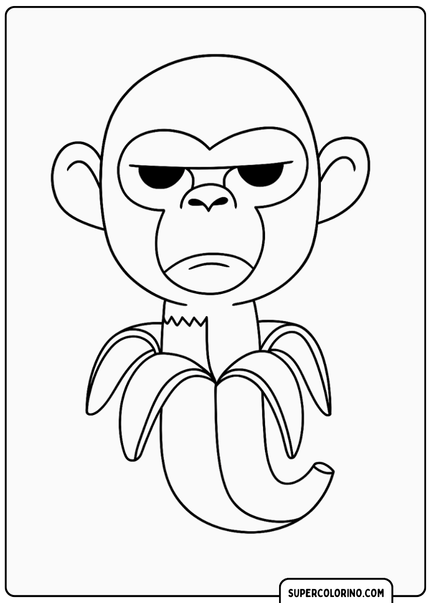 Aap met banaan die er verdrietig uitziet.