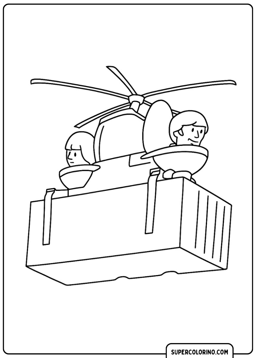 Coloriage d'un Hélicoptère Skibidi, une variante des Toilettes Skibidi avec une tête humaine intégrée dans le cockpit d'un hélicoptère d'attaque.