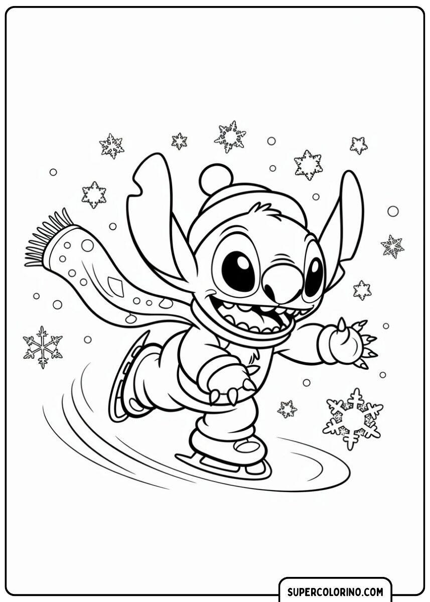 Stitch ski sur la neige d'hiver