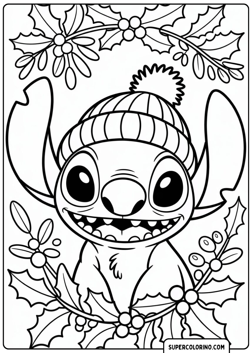 Stitch avec un chapeau de Noël rouge