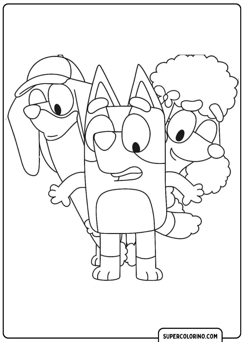 Bluey con due dei suoi amici più cari