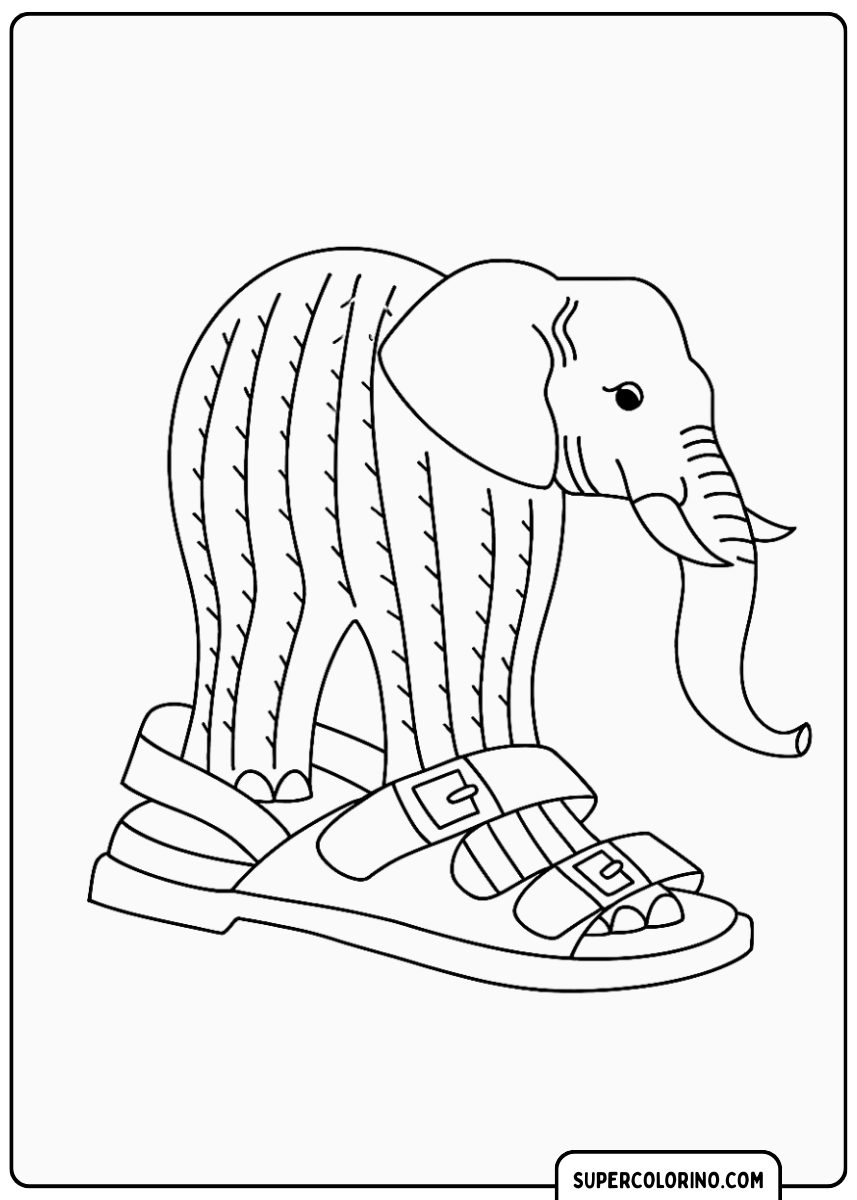 Een olifant-cactus met sandalen, die er trots uitziet.