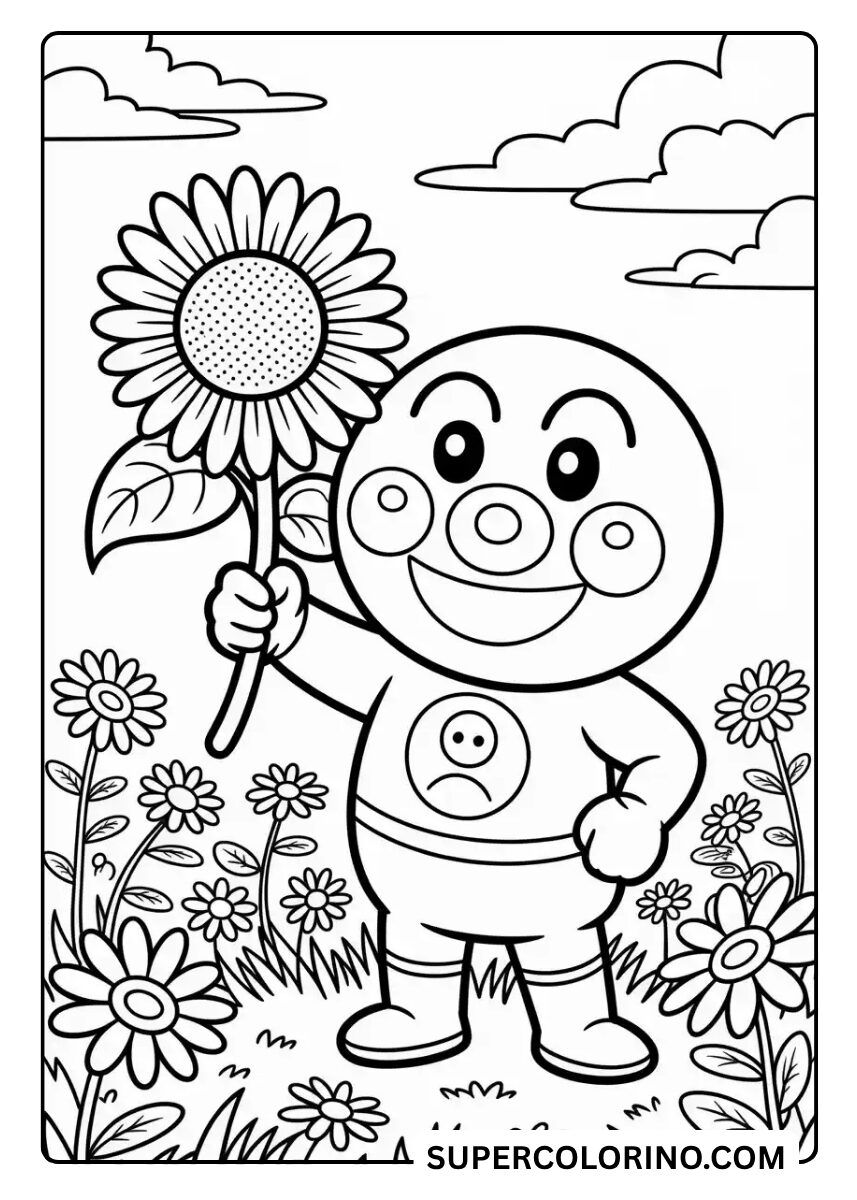 Malvorlage Anpanman im Blumenfeld