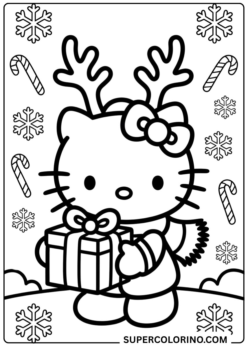 Färbe Hello Kitty Rentier mit dem Geschenk