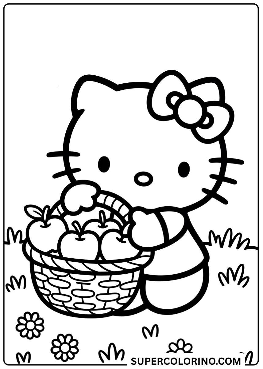 Färben Sie Hello Kitty mit dem Apfelkorb