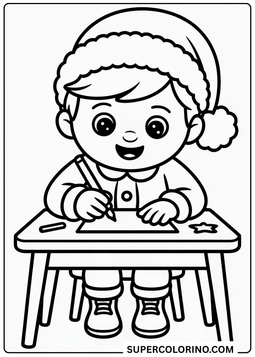 Ausmalbild: Das Kind, das den Brief an den Weihnachtsmann schreibt