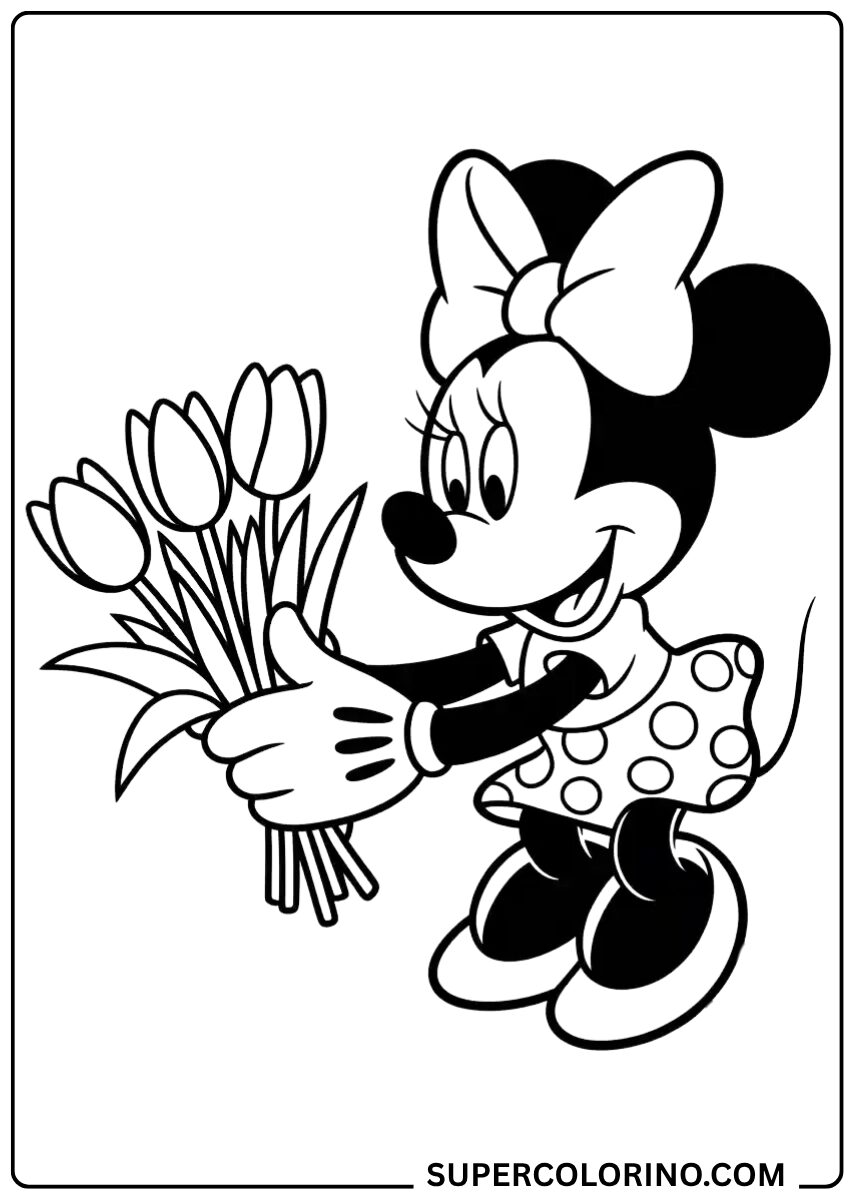 Colora Minnie con i tulipani