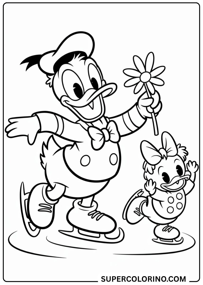 Male Donald Duck und Daisy Duck auf dem Eis aus