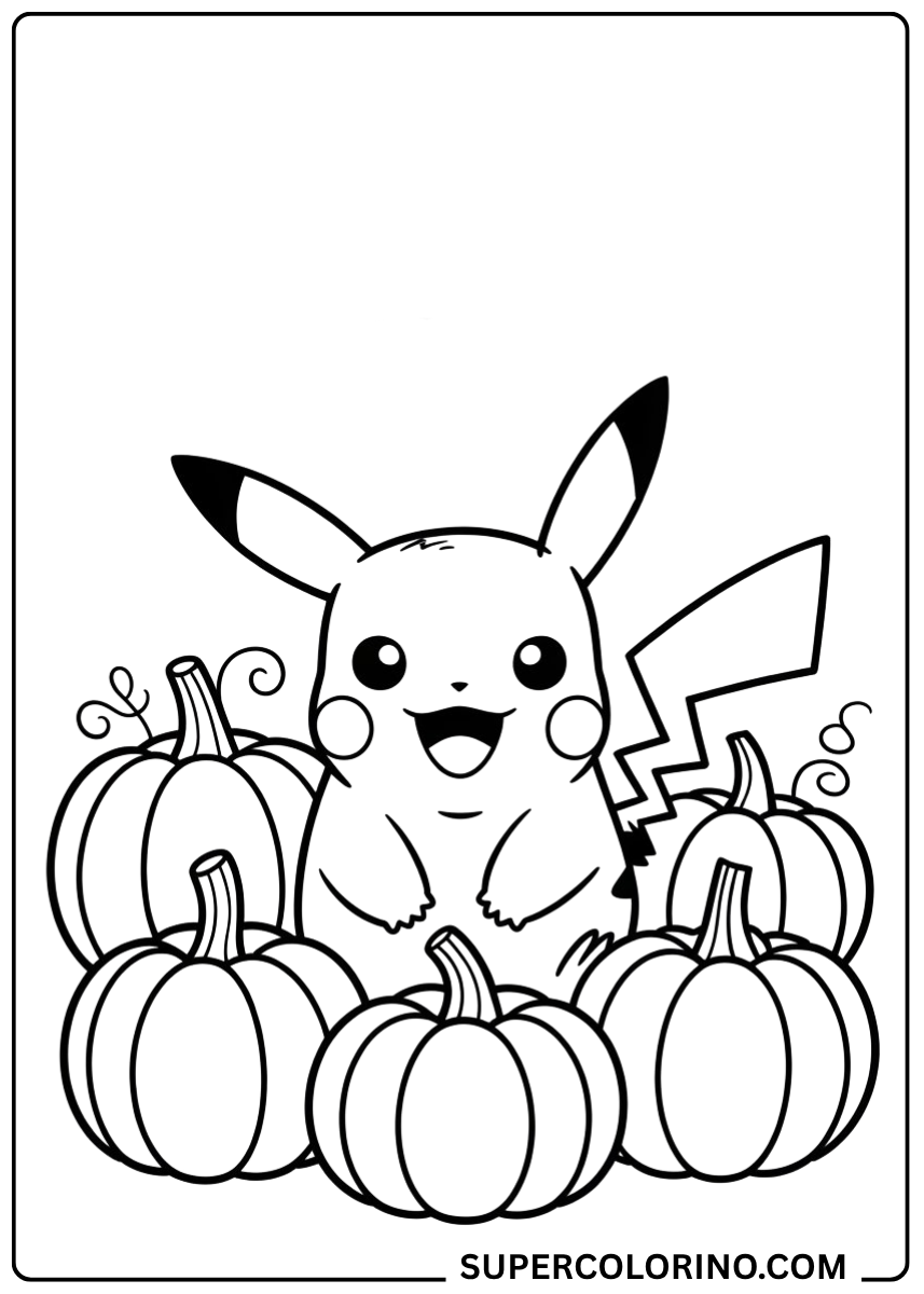 Male Pikachu zwischen den Kürbissen aus