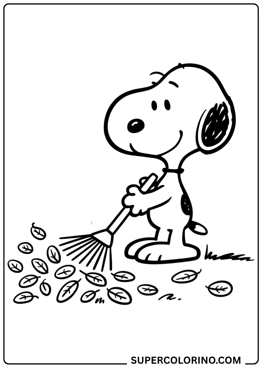 Färbe Snoopy beim Laubharken