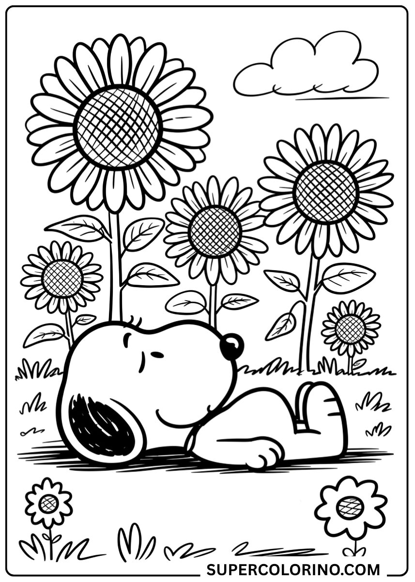Colora Snoopy tra i girasoli