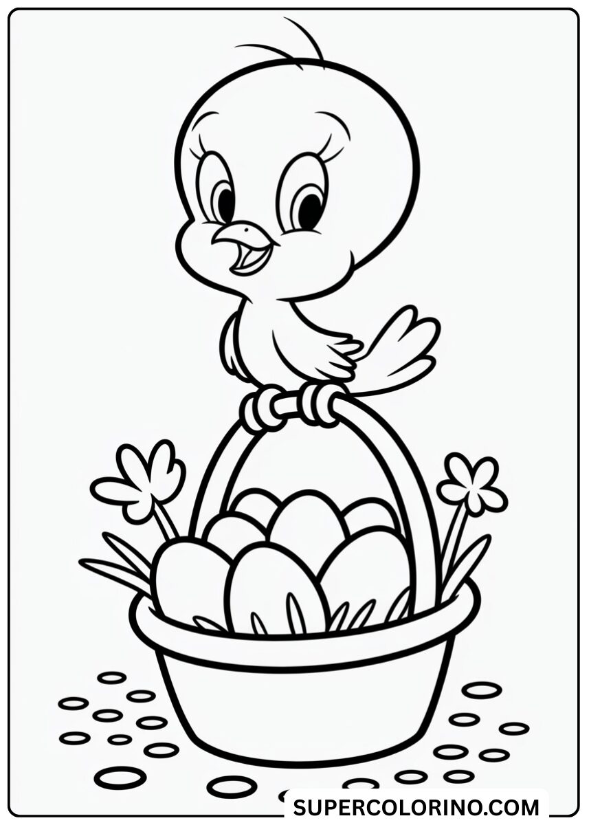 Färbe Tweety auf dem Eierkorb
