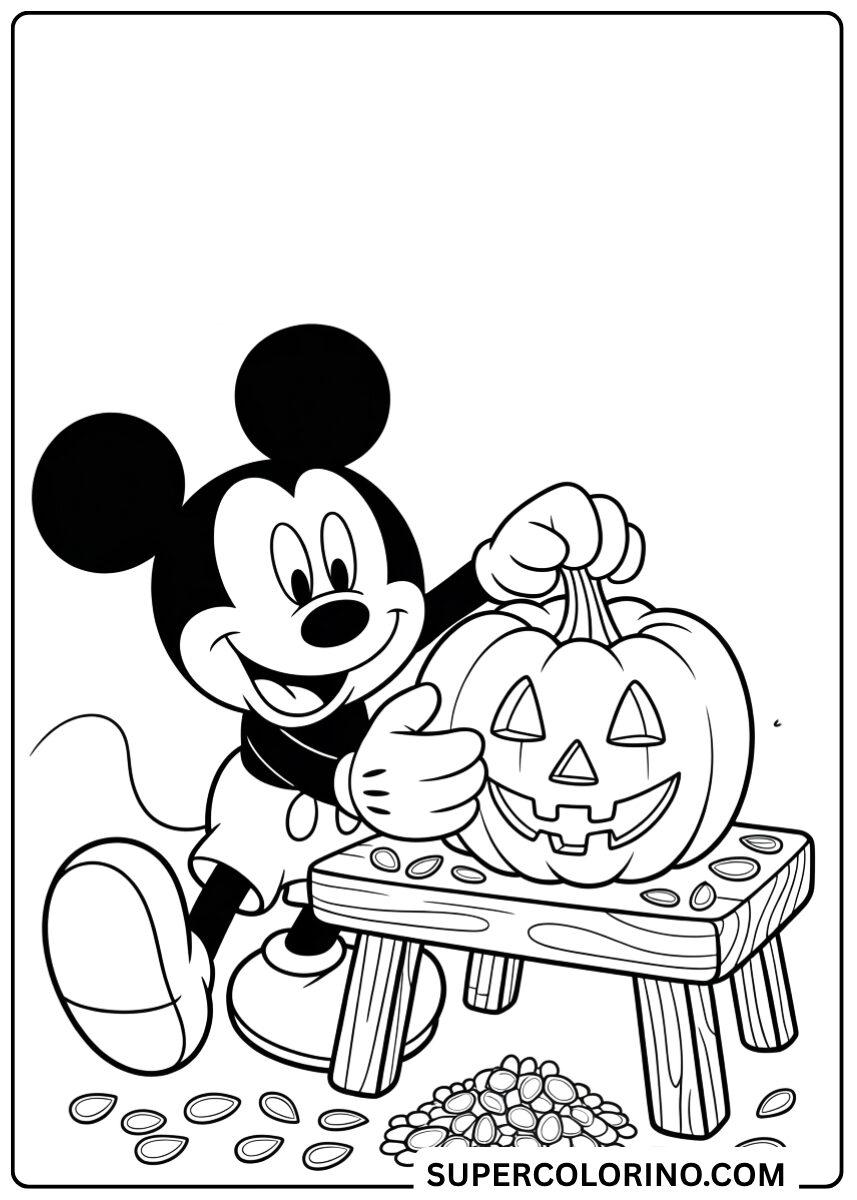 Malen Sie Mickey aus, indem er den Kürbis schnitzt