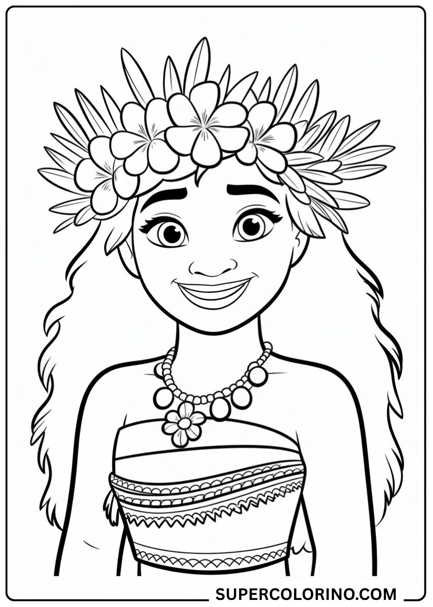 Colora Vaiana con la corona di fiori
