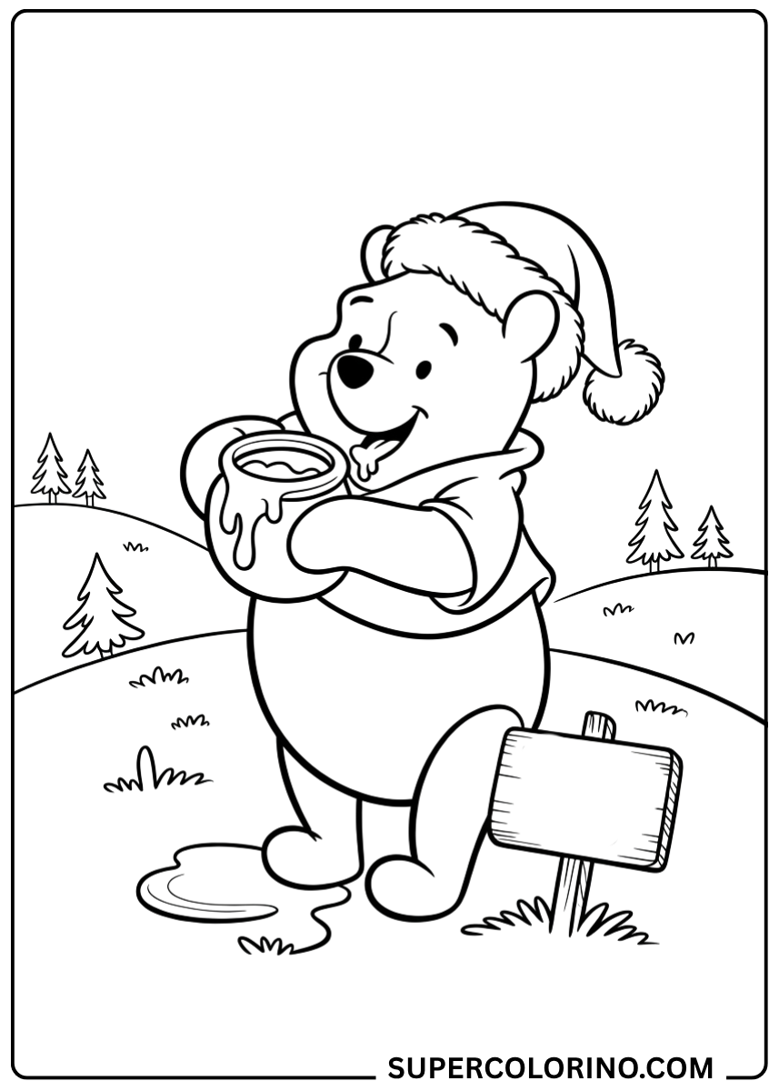 Male Winnie the Pooh mit der Weihnachtsmütze aus