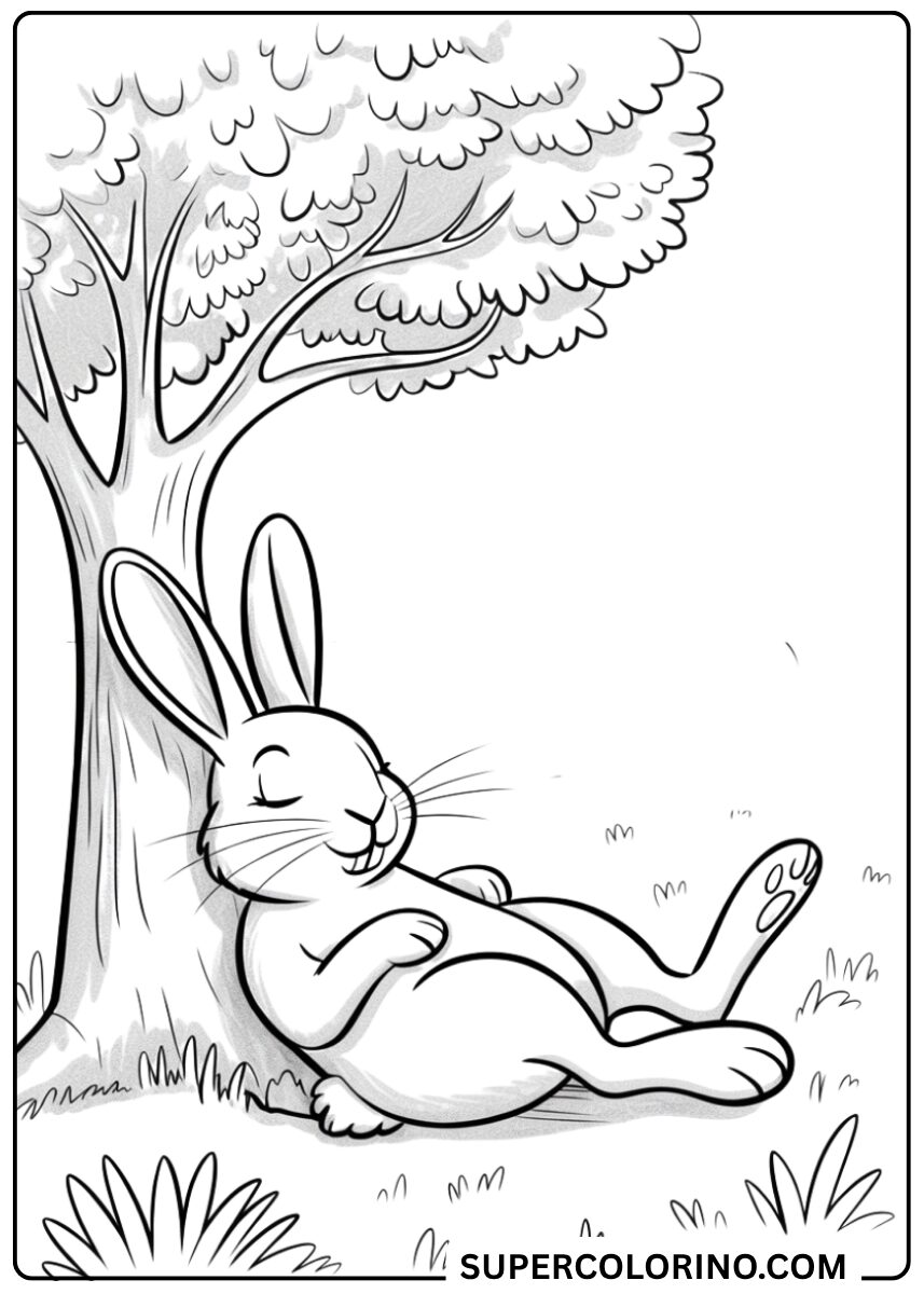 Lapin de couleur dormant à l'ombre