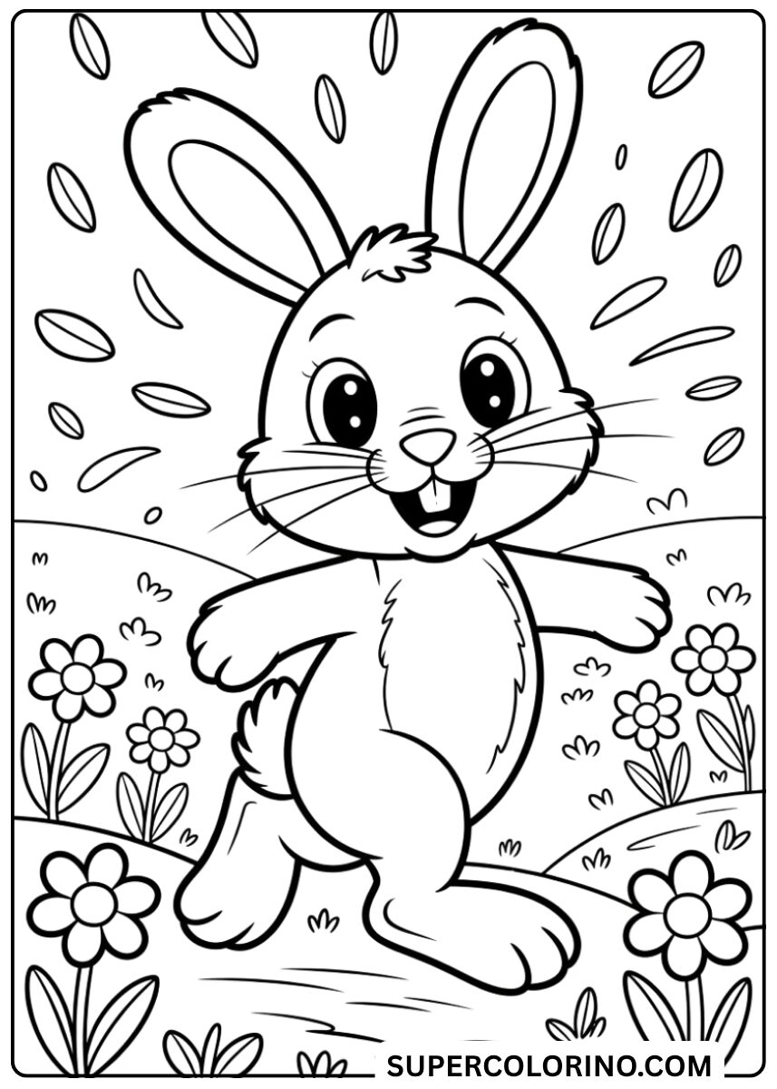 Lapin de couleur dans le pré fleuri