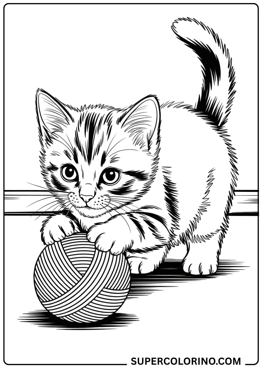 Chaton de couleur avec pelote de laine