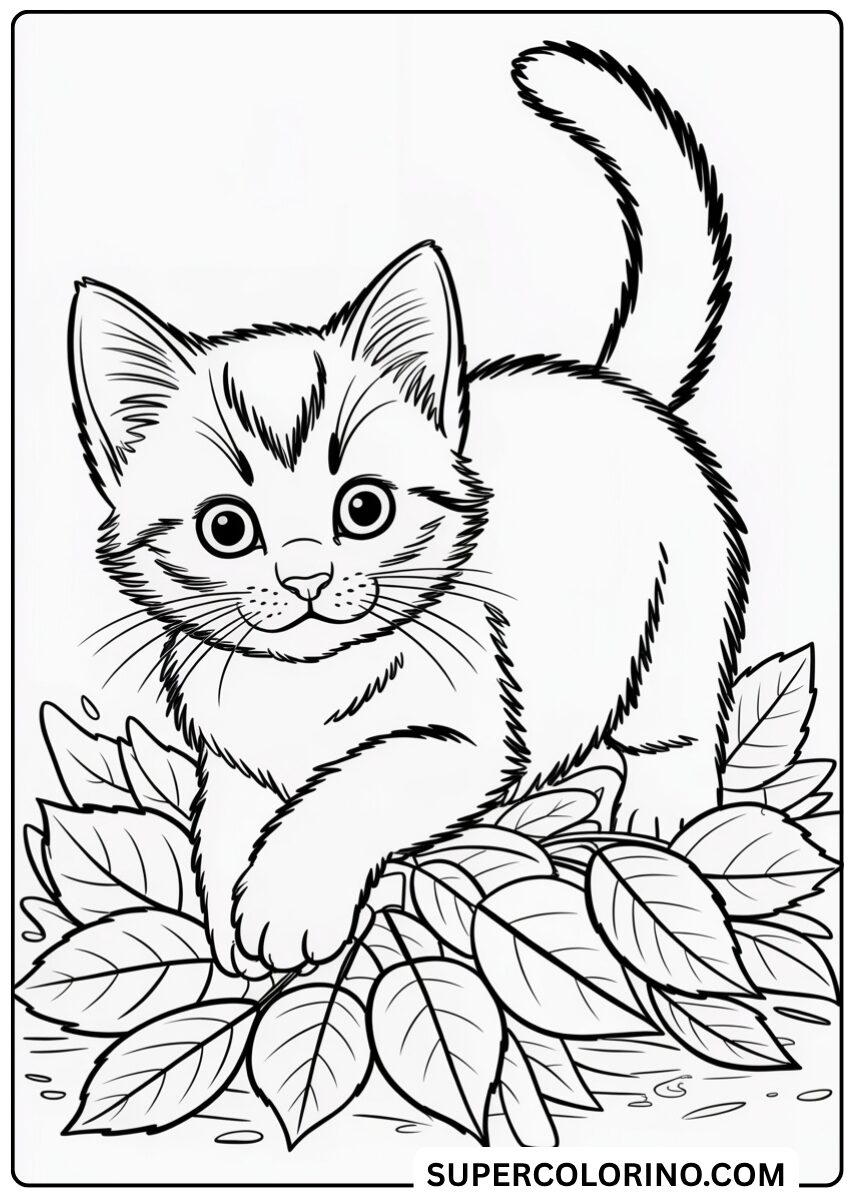 Chaton de couleur parmi les feuilles