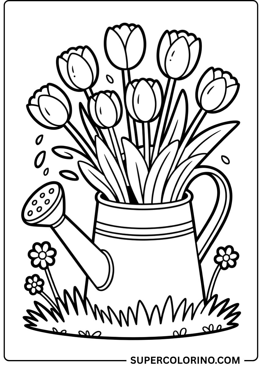 Colora i tulipani nell’annaffiatoio