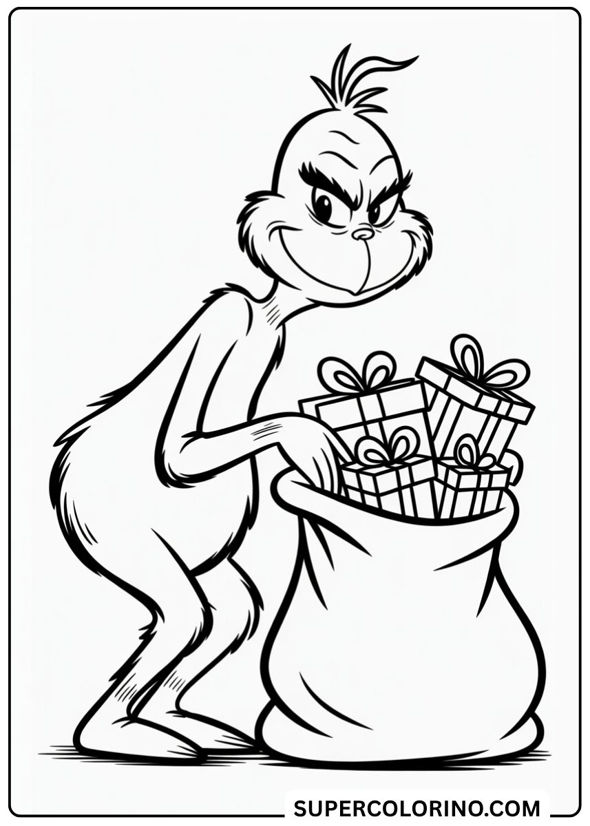 Färbe den Grinch mit dem Sack voller Geschenke