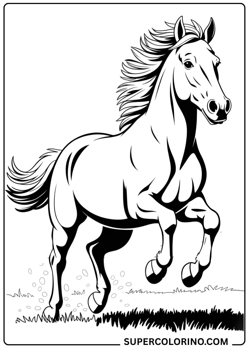 Colorie le cheval qui court dans le pré