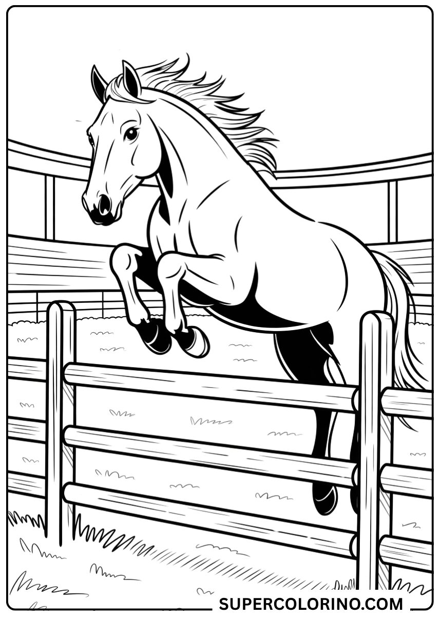 Colorie le cheval qui saute la clôture