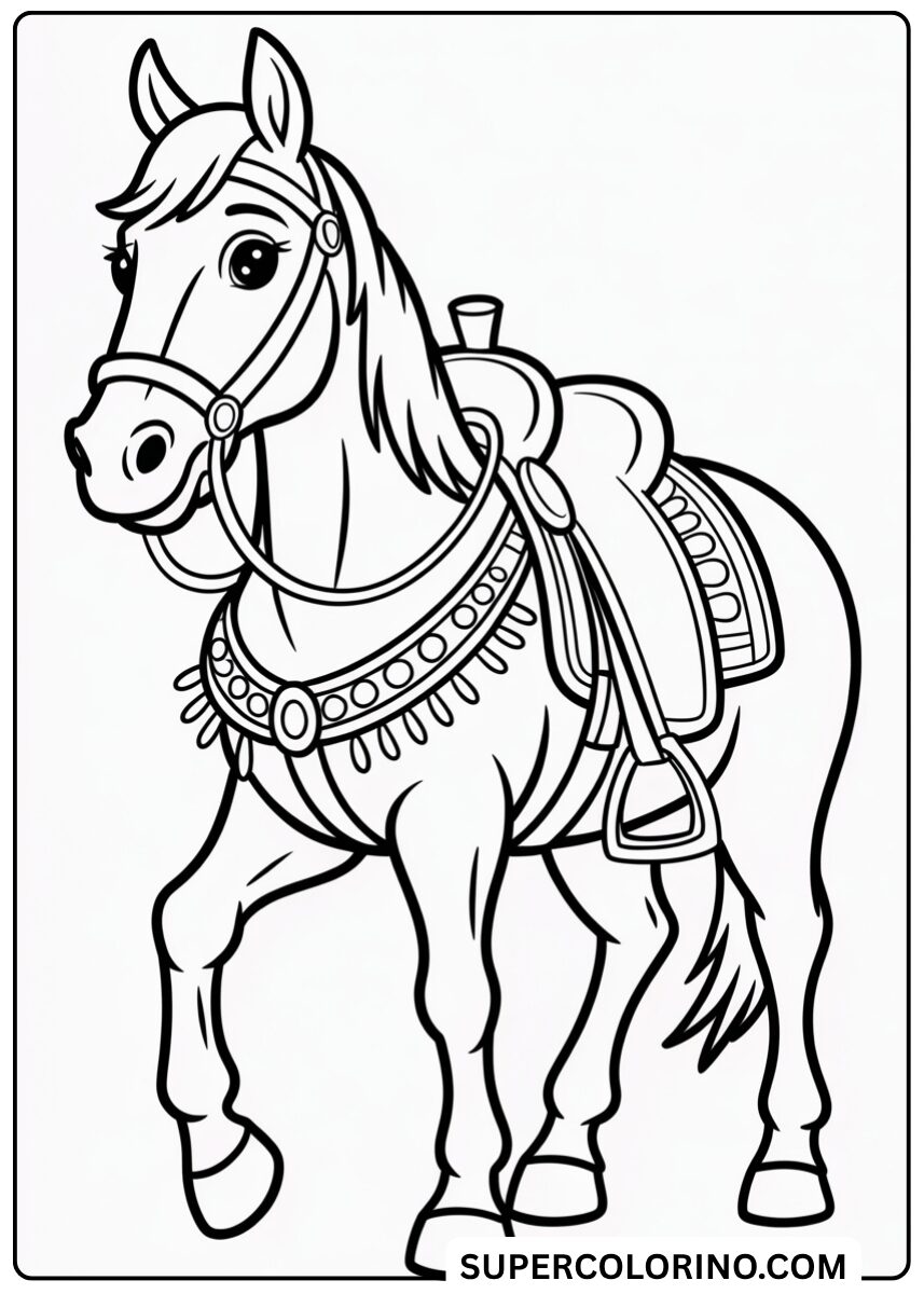 Colorie le cheval avec une selle décorée