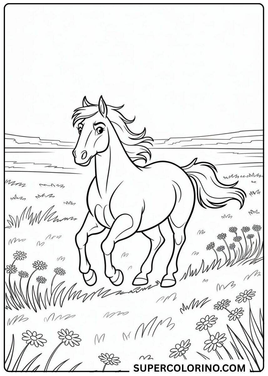 Colorie le cheval dans le champ