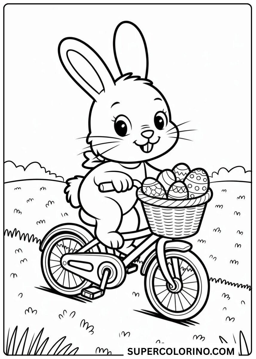 Färben Sie den Hasen auf dem Fahrrad mit Eiern