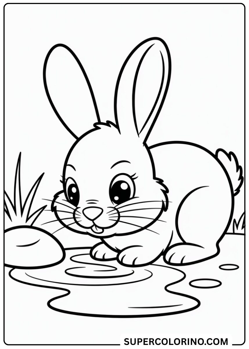 Colorie le lapin qui boit