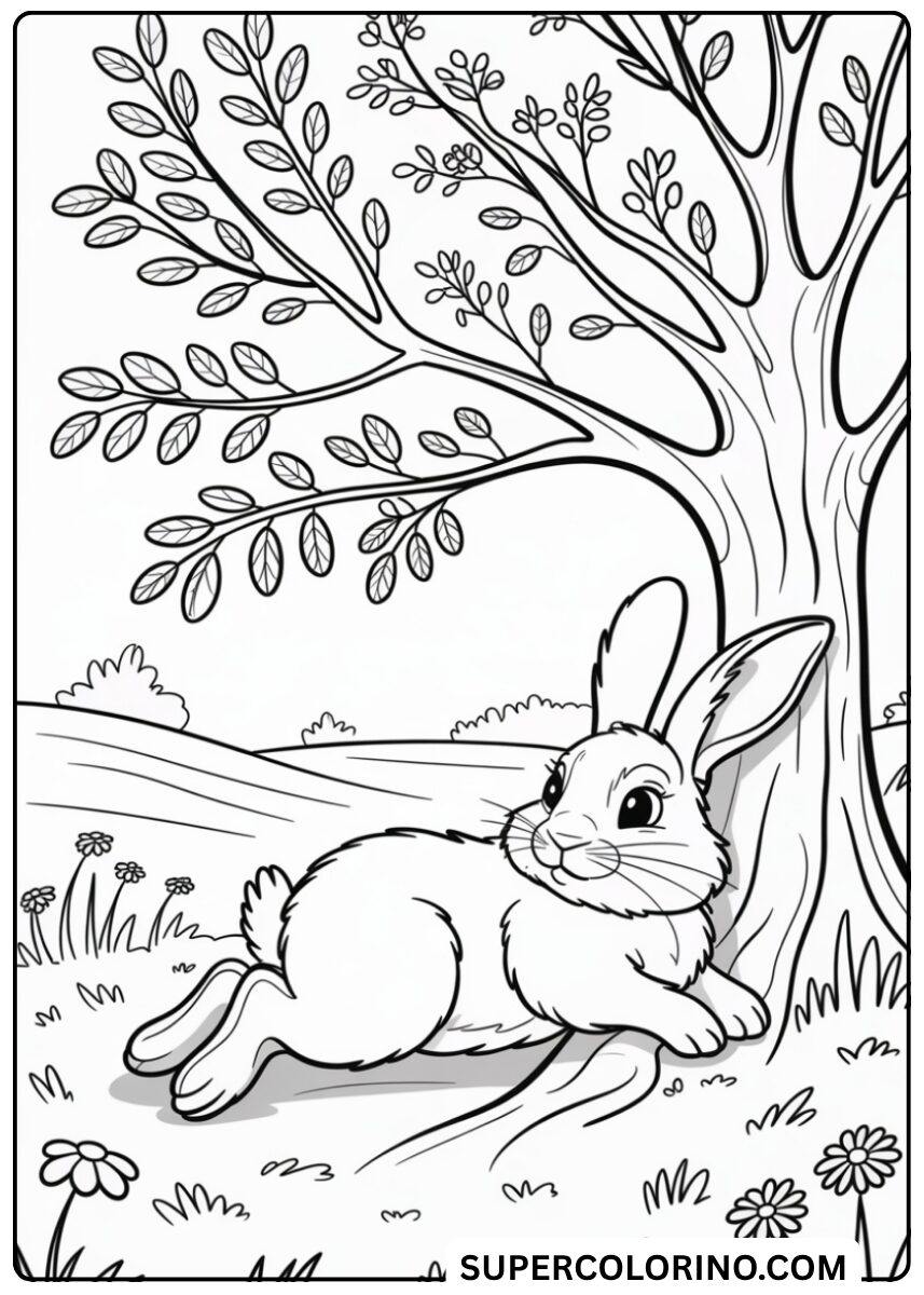 Colorie le lapin sous le sapin