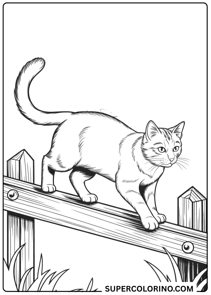 Colorie le chat sur la clôture