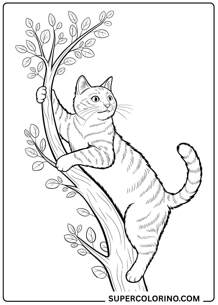 Colorie le chat sur l'arbre