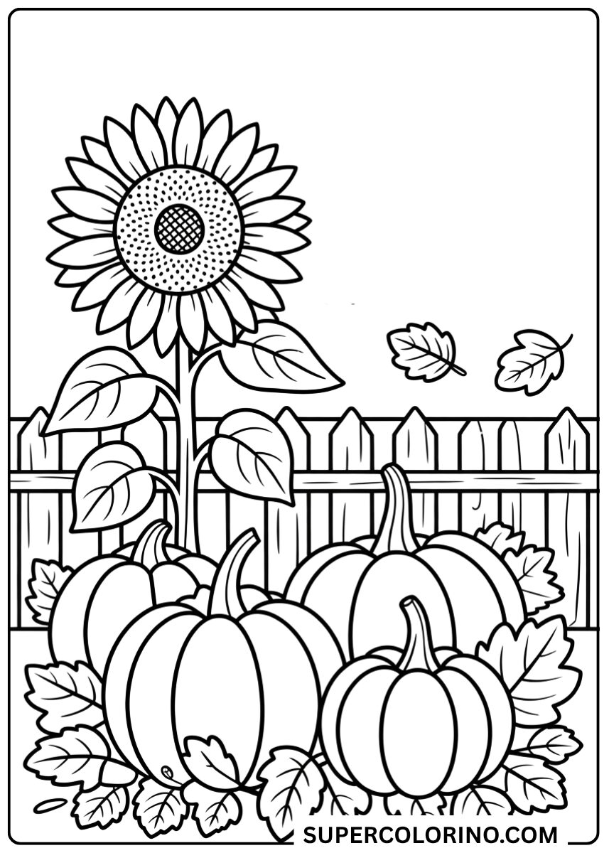 Färben Sie die Sonnenblumen und Kürbisse im Garten