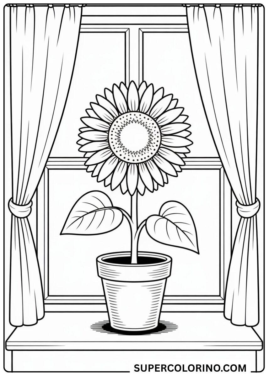 Colora il girasole sul davanzale
