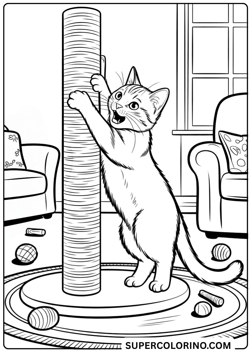 Colorie le chat sur le griffoir