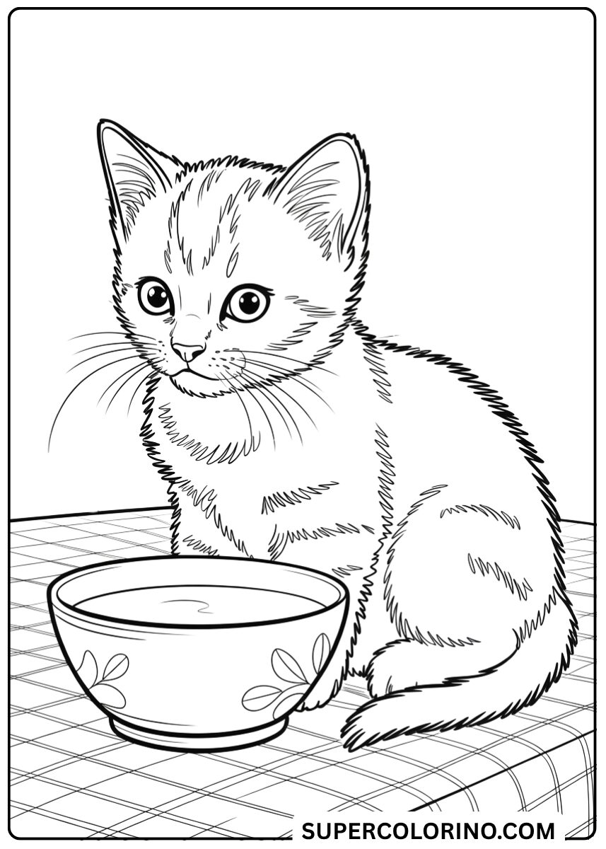 Colorie le chaton avec le bol de lait