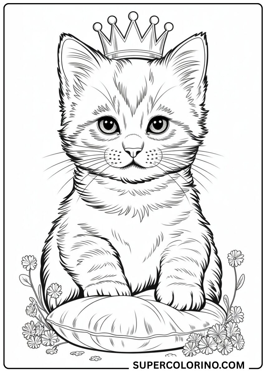 Colorie le chaton roi sur l'oreiller