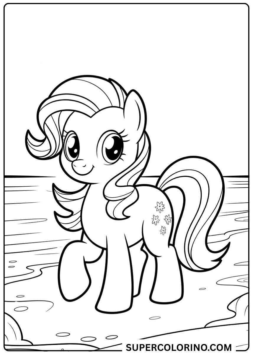 Colorie le poney sur la plage