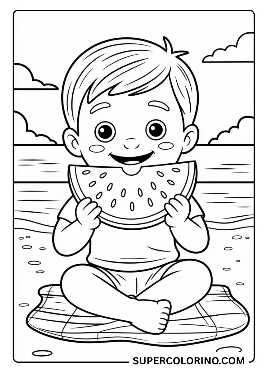 Male das kleine Mädchen aus, das Wassermelone isst