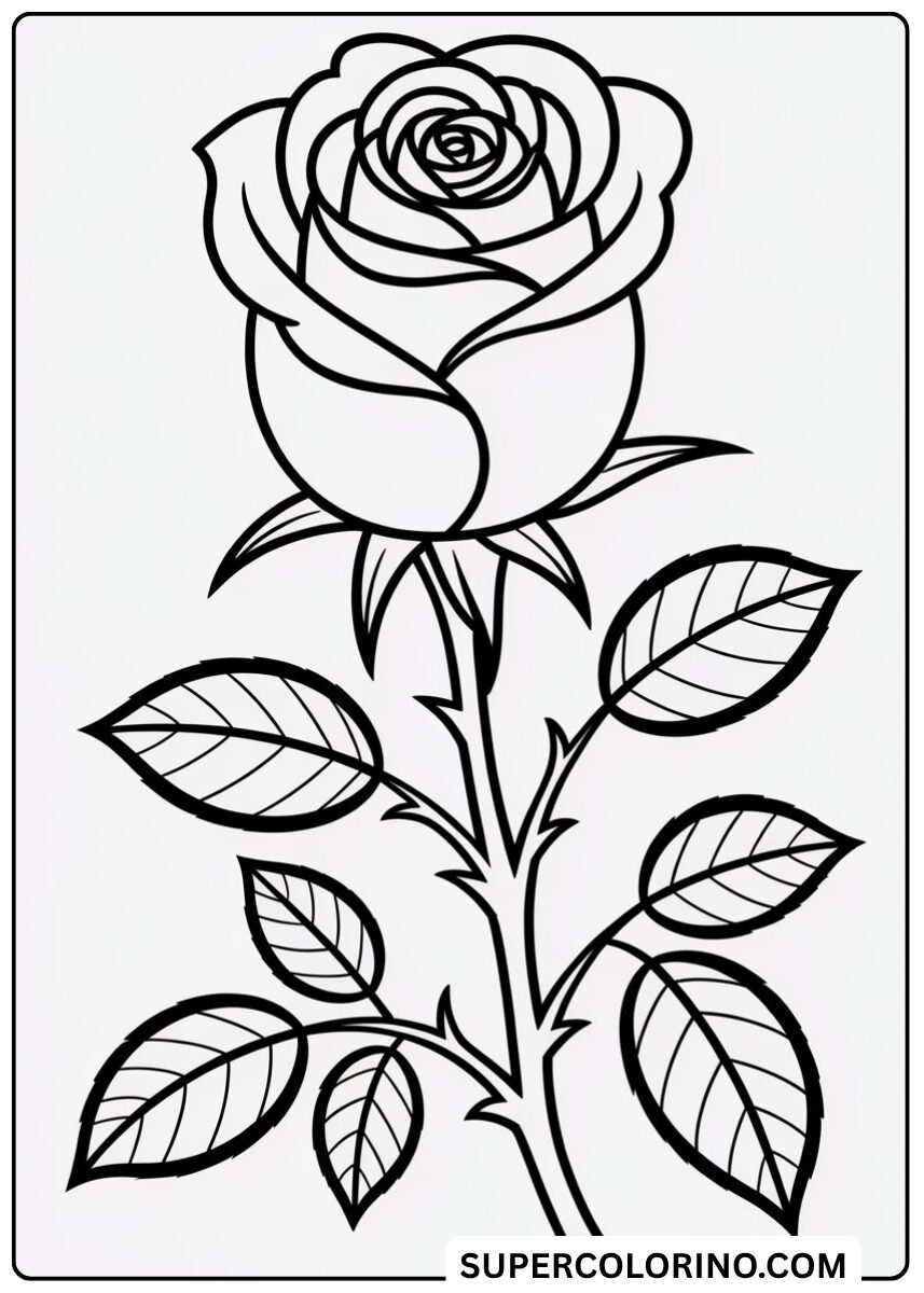 Colora la rosa con foglie e spine