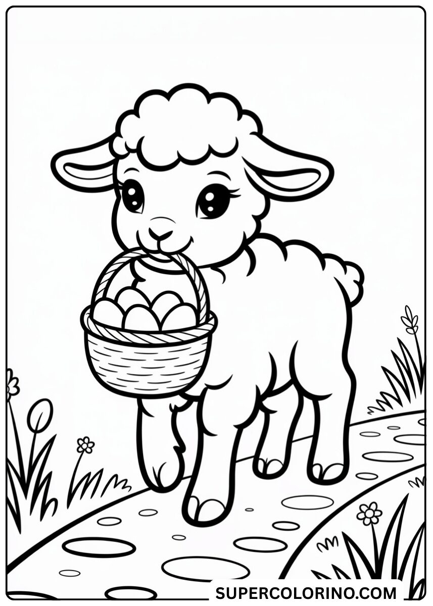 Färben Sie das kleine Lamm mit dem Korb
