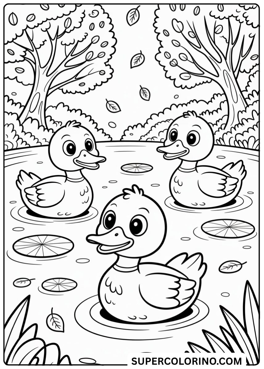 Färben Sie die Enten im Herbstteich