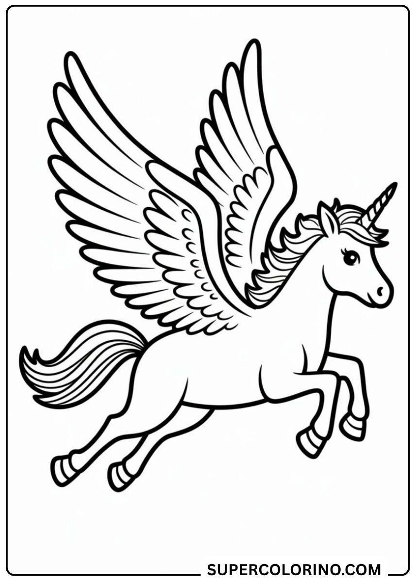 Colorie la licorne ailée en vol