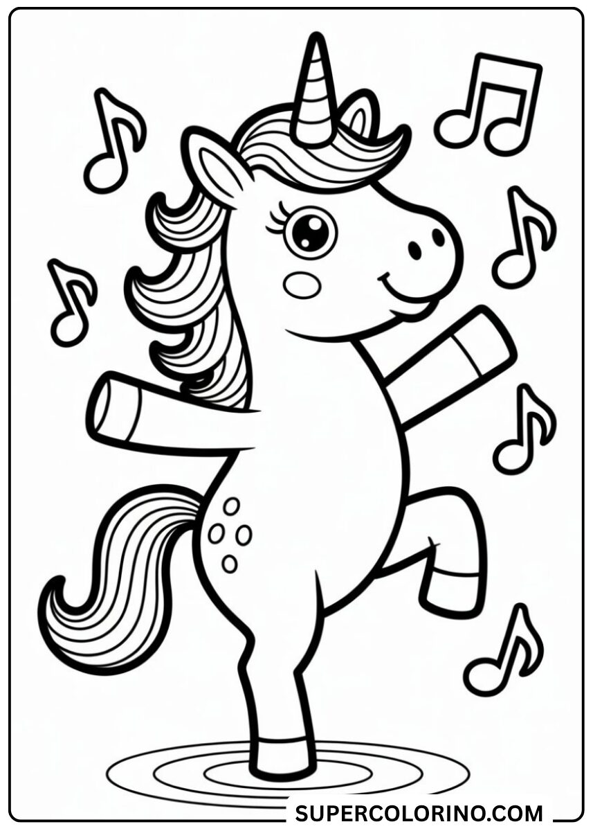 Colorie la licorne dansante