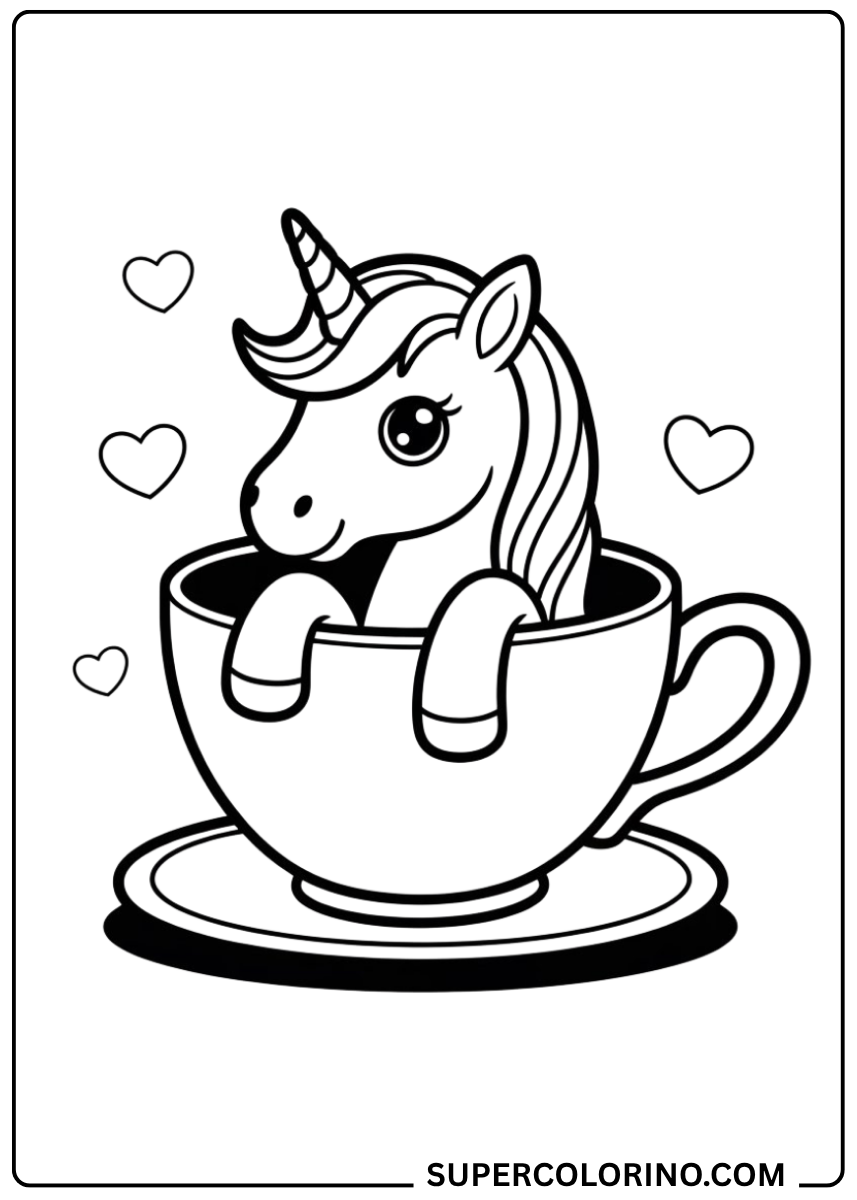 Colorie la licorne dans la tasse
