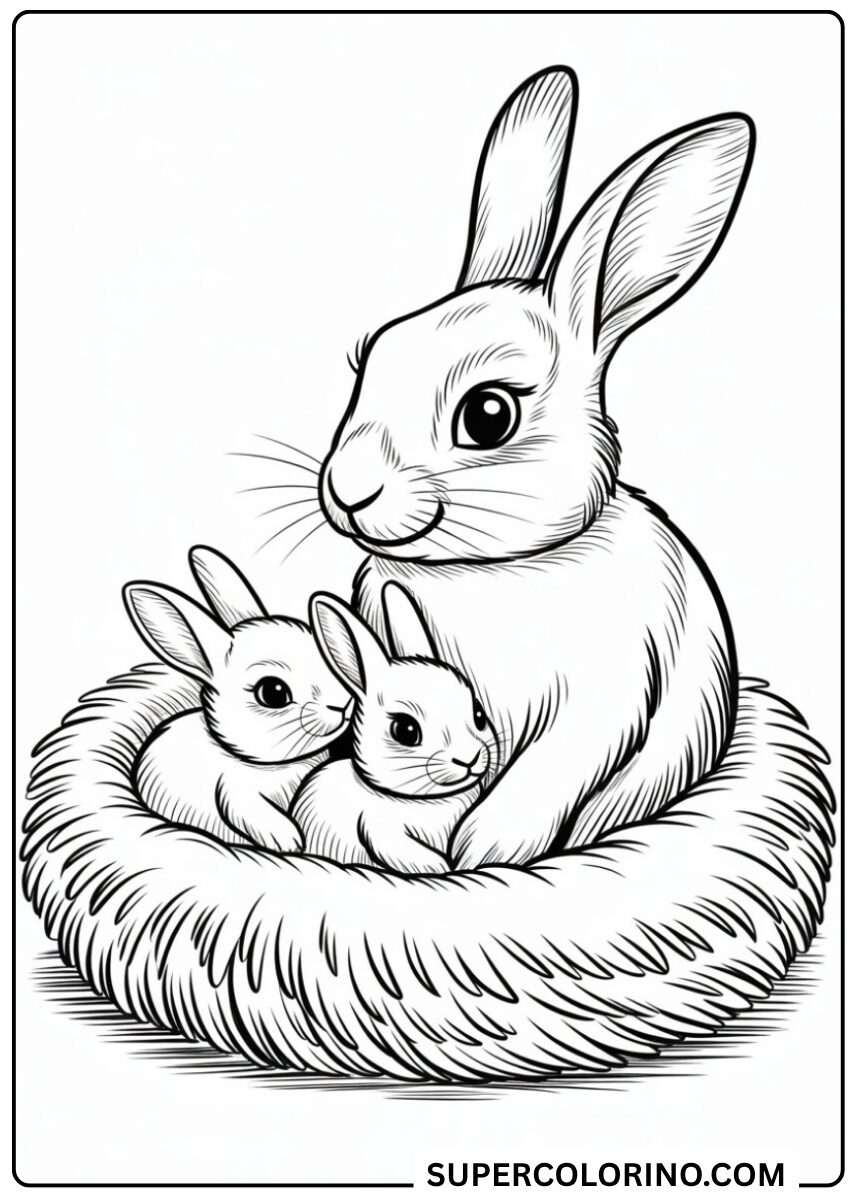 Coloriage mère lapin avec des chiots