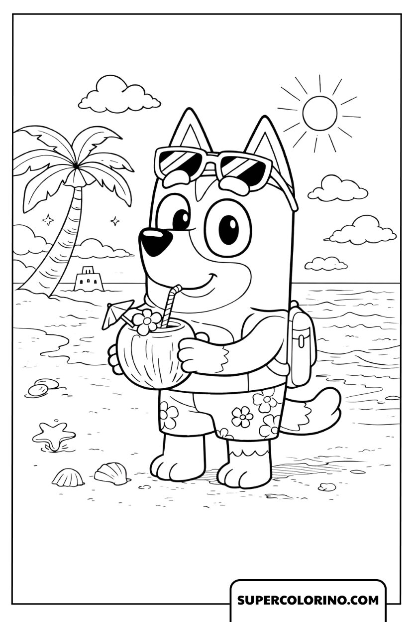 Colorare Bluey al mare d’estate